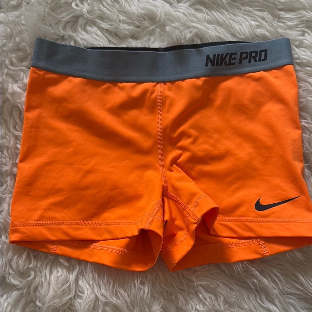 Nike Pro Bright Orange Shorts with Gray Waistband